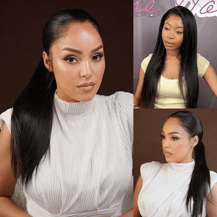Pre-do Lagos Hairline Flexi Fit Invisi Drawstring Cap Natural Black & Copper Ombre Highlights Silky Straight Glueless 13x4 Frontal HD Lace Wig Pre-Cut Lace