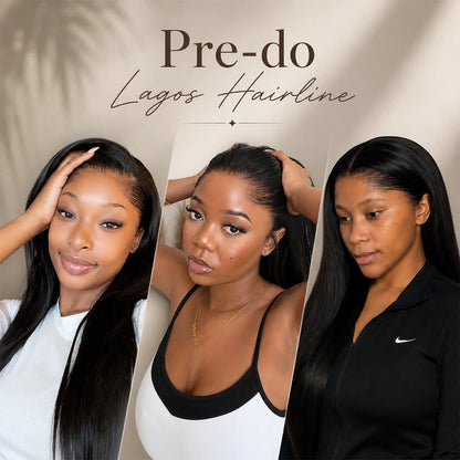 Pre-do Lagos Hairline Flexi Fit Invisi Drawstring Cap Natural Black & Copper Ombre Highlights Silky Straight Glueless 13x4 Frontal HD Lace Wig Pre-Cut Lace