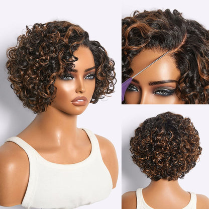 Pre-do Lagos Hairline Flexi Fit Invisi Drawstring Cap Natural Black & Copper Ombre Highlights Silky Straight Glueless 13x4 Frontal HD Lace Wig Pre-Cut Lace
